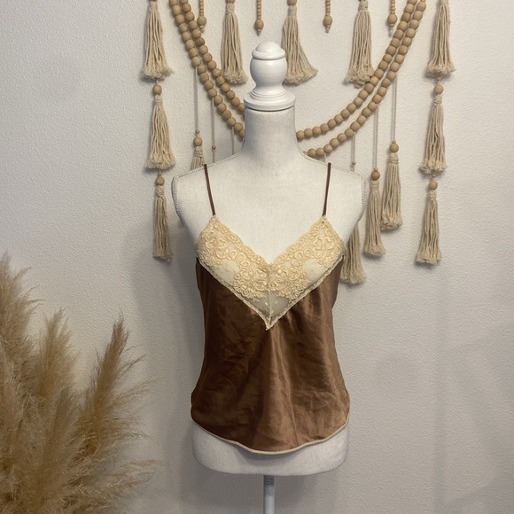 Vintage satin lace camisole tank top neutral brown cream no size small medium - Picture 4 of 17